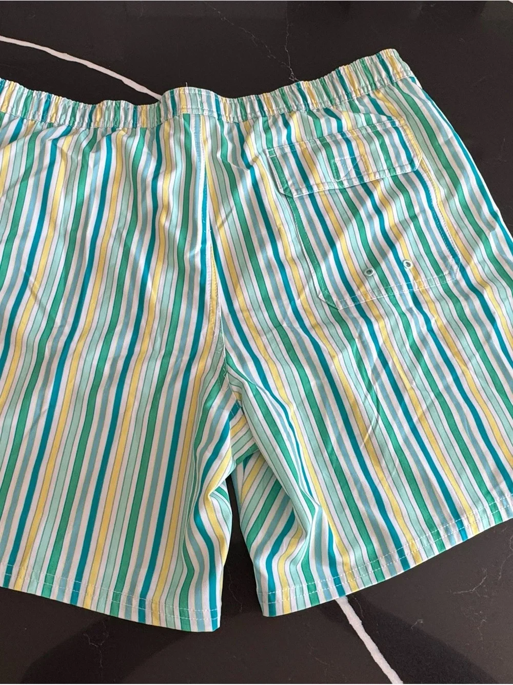 Vineyard Vines Striped Swim Trunks - Teal, Yellow & White